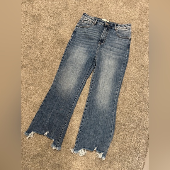 NWT RISEN DISTRESSED KICK FLARE STRETCHY HIGH WAIST RAW HEM JEANS-13/31 - Picture 2 of 6